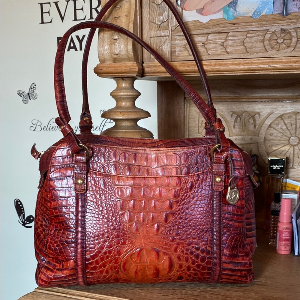 Brahmin Deep Brown Croc Shoulder Bag with Keychain !